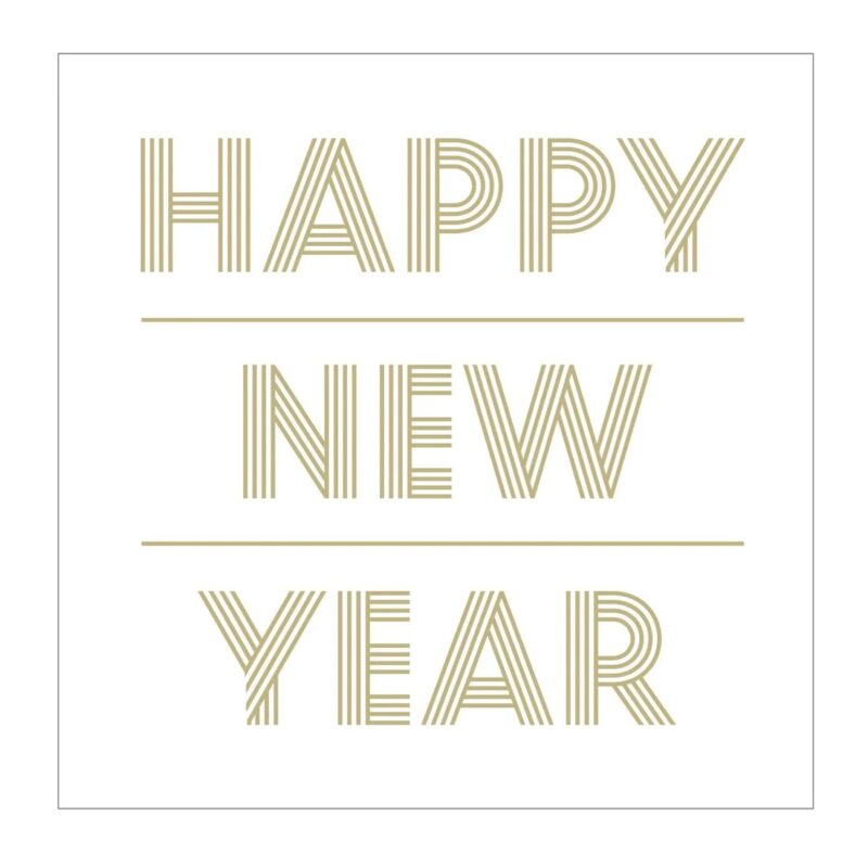 Jolipa servíettur Happy New Year hv/gylltar 16,5x16,5 - Image 1