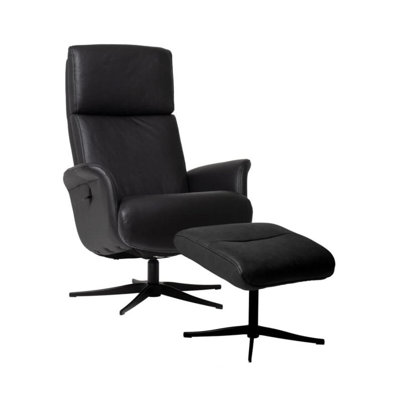 Rennes hægindastóll m/skammel leður/PVC svartur - Image 1