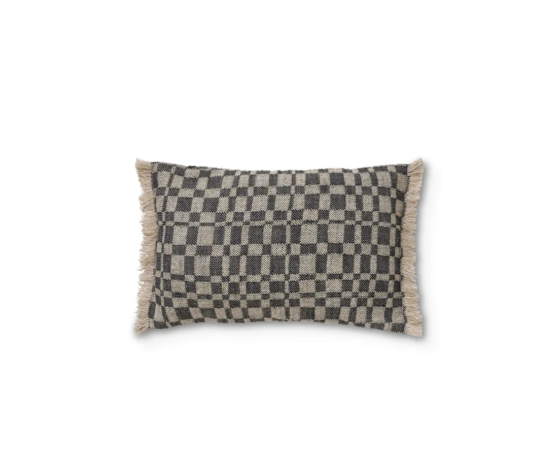 ee74170e-0108-4539-9d6c-ee16dc7ee08a.jpg Jakobsdals Check púði m/fringe svartur 40x60cm - Image 1