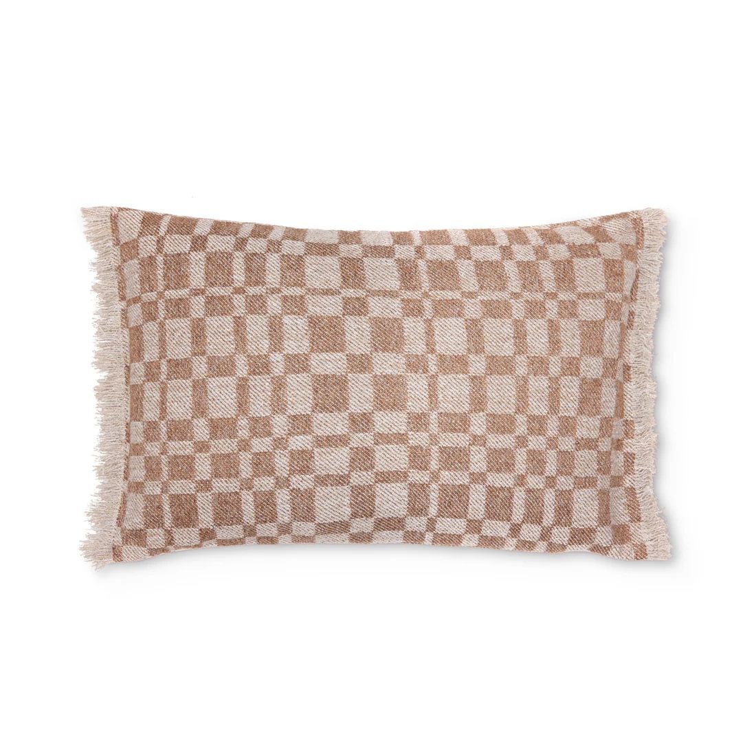 fa9d1ead-ade1-4815-a2d0-da5523d77d72.jpg Jakobsdals Check púði m/fringe brúnn 40x60cm - Image 1