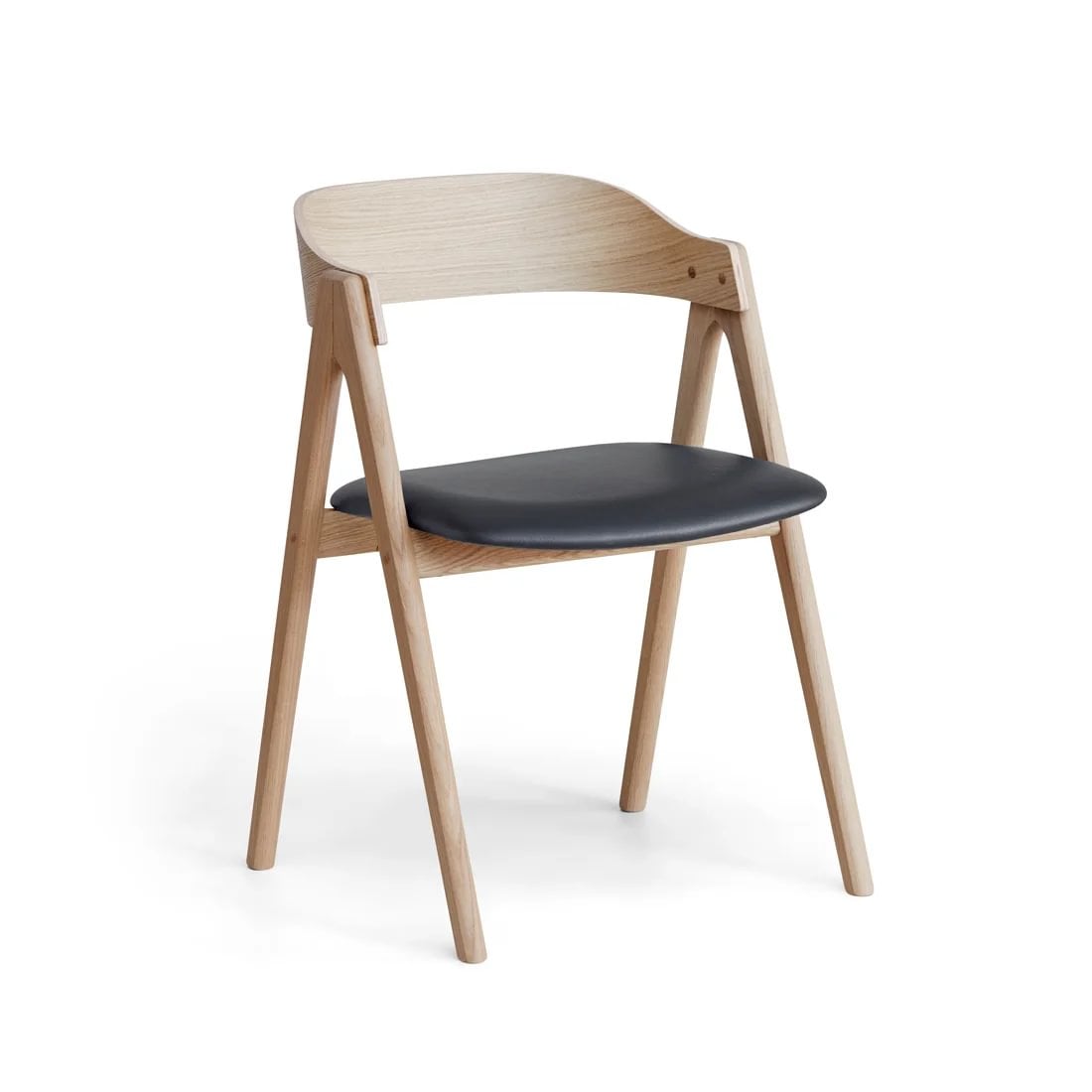 9b76e805-a49f-4974-82fa-0d0cf794e2b4.jpg Mette borðstofustóll hvít olíub. eik/leður svartur+ viðar bak - Image 1