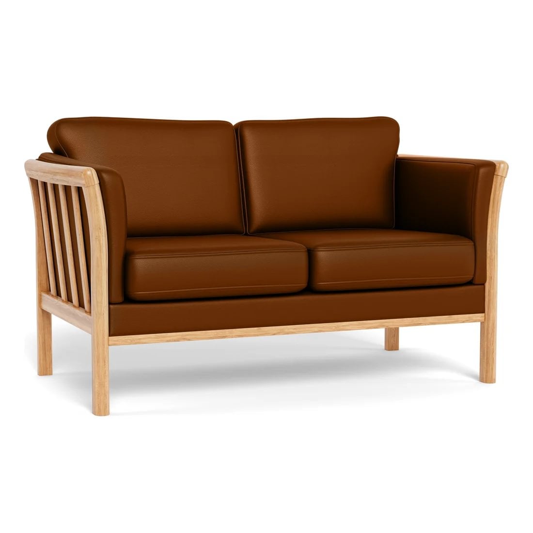 9152cd02-d0bd-49d6-9e26-72349ef425ea.jpg Nordby sófi 2s eik/olía leður/split koníak - Image 1