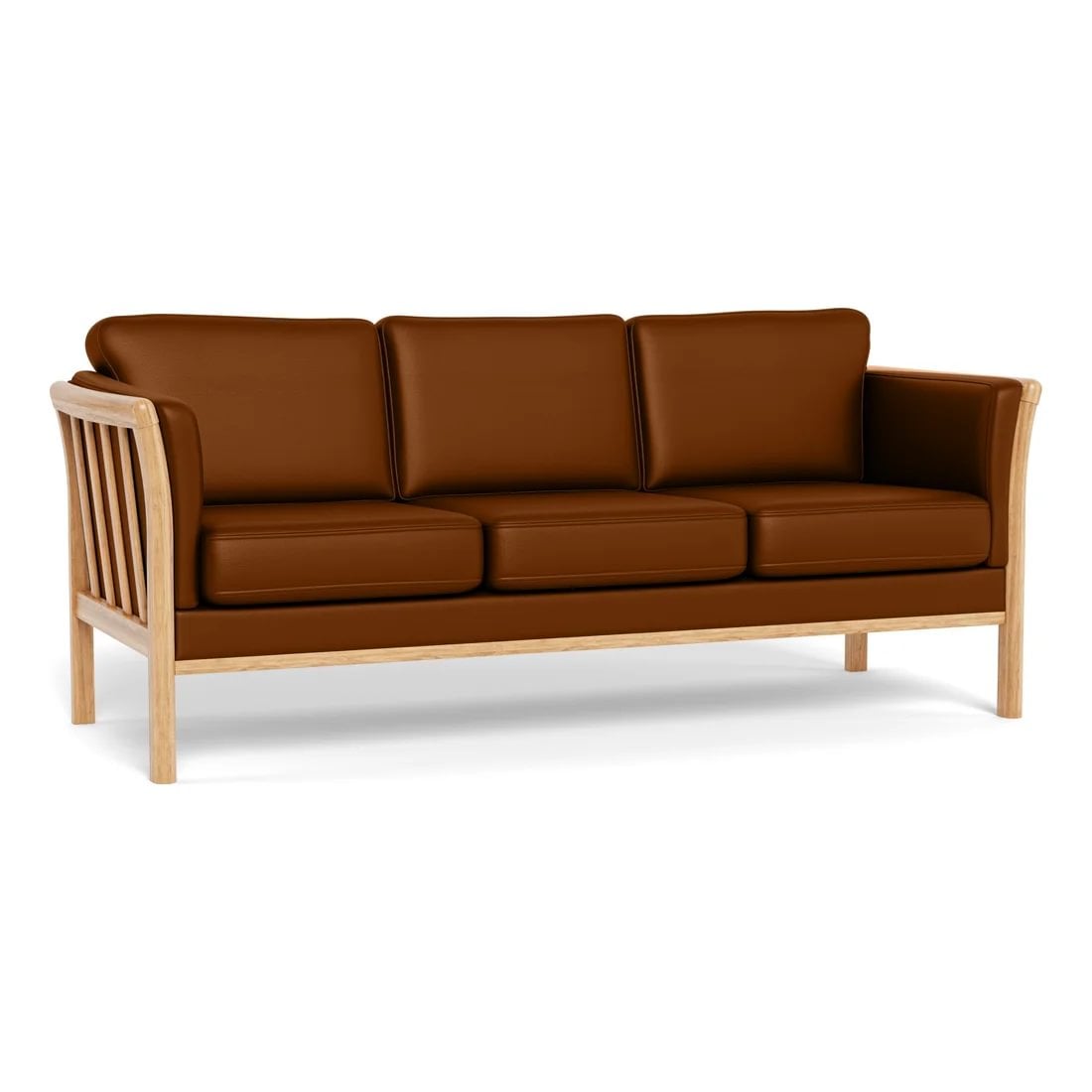 30e57b52-fc7b-481a-b8d2-2c80497e5d4e.jpg Nordby sófi 3s eik/olía leður/split koníak - Image 1